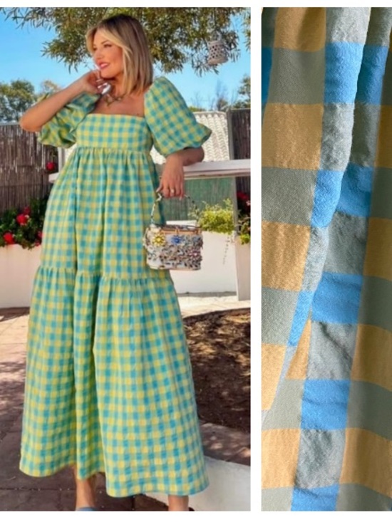 Zara Dresses & Skirts - Zara Blue Yellow Gingham Plaid Seersucker Midi Maxi Dress XS